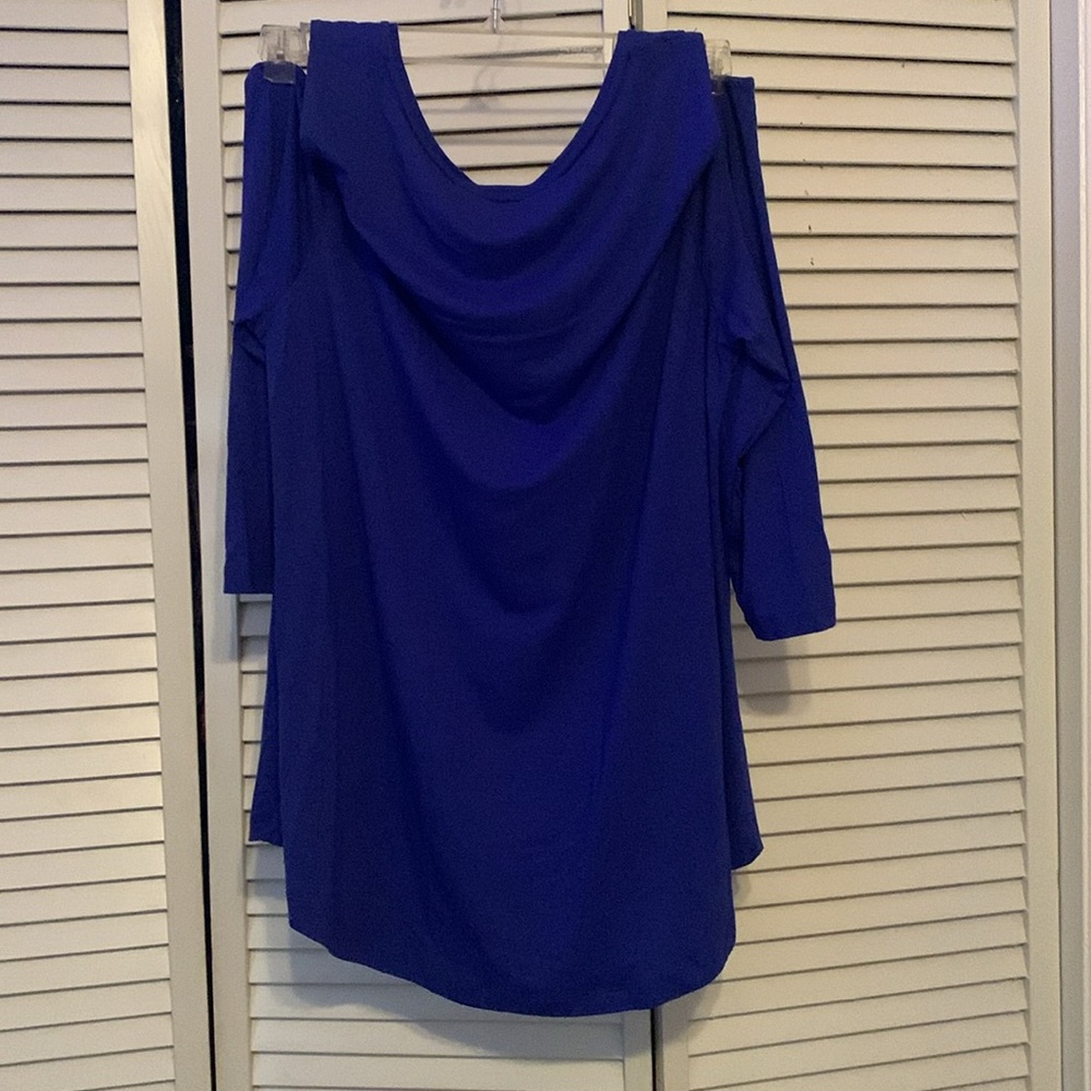 JM Collection royal blue cold shoulder 3/4 sleeve - Picture 2 of 6